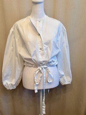Lavin White Poplin Tie-Waist Shirt | Size 38